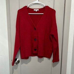 Madewell - Cameron Ribbed Cardigan in Coziest Yarn - small - wild cranberry